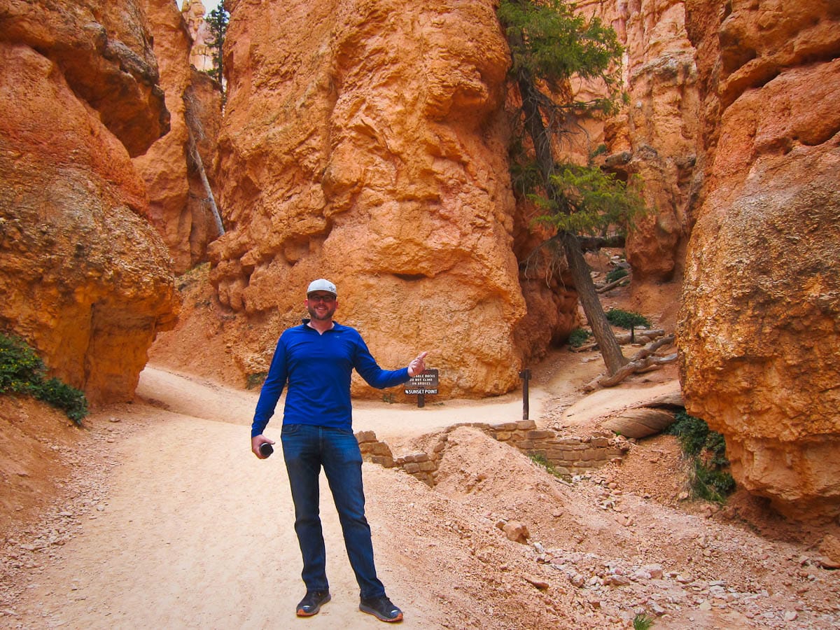 Rich near two small rock bridges in Bryce Canyon